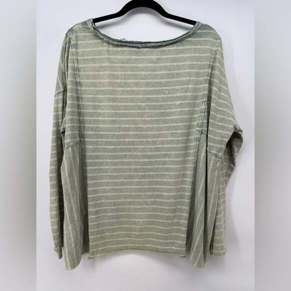 Pilcro Anthropologie The Riley Top Scoop Neck Green Striped Cotton Relaxed Fit - Picture 8 of 8